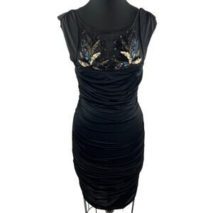 Y2K Arden B Unique Black Cocktail Dress Mesh Beads Sequins Size Medium M